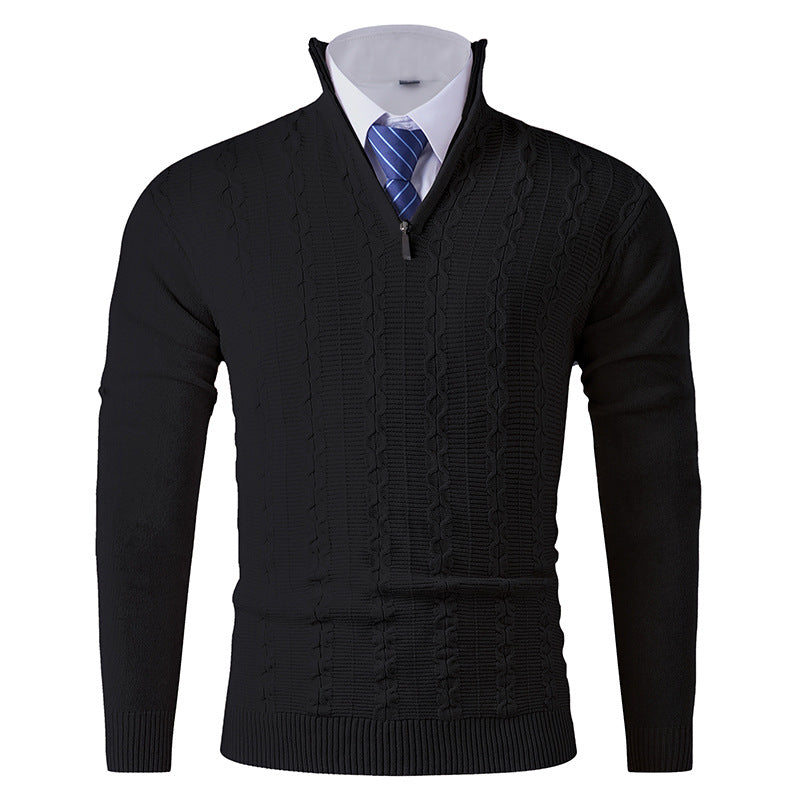 Herren Eleganter Feinstrick-Halbzippullover mit Zopfmuster und Stehkragen Shop Nory