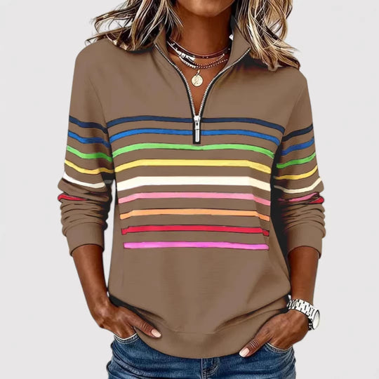 Damen Sportlicher Stepppullover mit halbem Reißverschluss