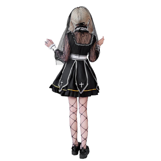Damen Gothic Brautkostüm mit Spitzenärmeln und aufwendigen Rüschen Shop Nory