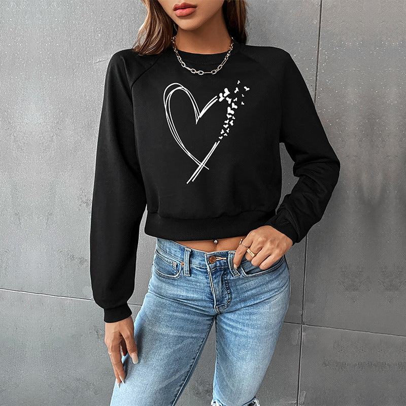 Damen Kurz geschnittenes Sweatshirt mit Herz-Print, Rundhalsausschnitt und Rippbündchen Shop Nory