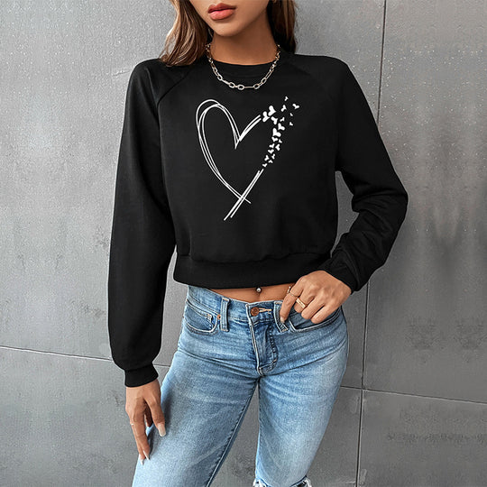 Damen Kurz geschnittenes Sweatshirt mit Herz-Print, Rundhalsausschnitt und Rippbündchen Shop Nory
