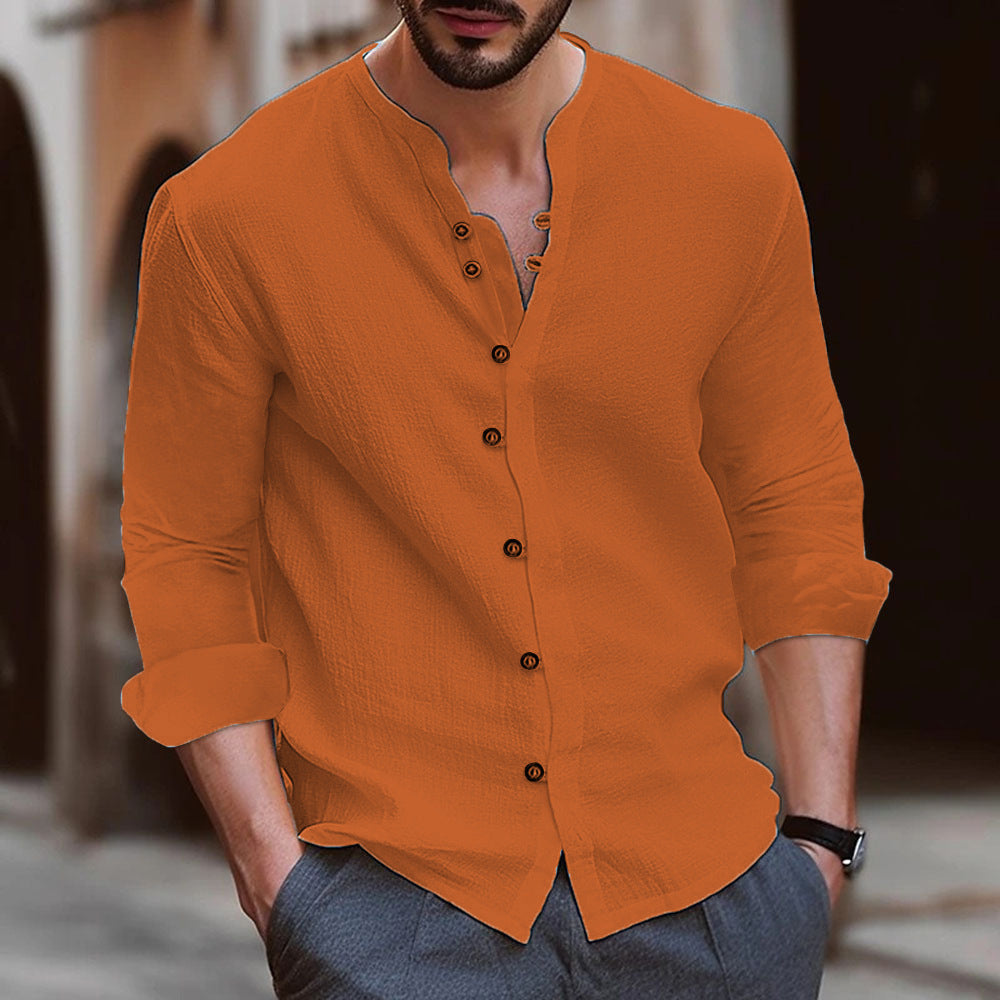Herren Langarm-Henley-Hemd aus leichtem BaumwollgewShopnorye mit modischem Knopfdetail
