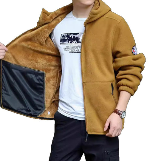 Herren Kapuzen-Fleecejacke mit Sherpa-Innenfutter, Zwei-Wege-Reißverschluss und windabweisender Front Shop Nory