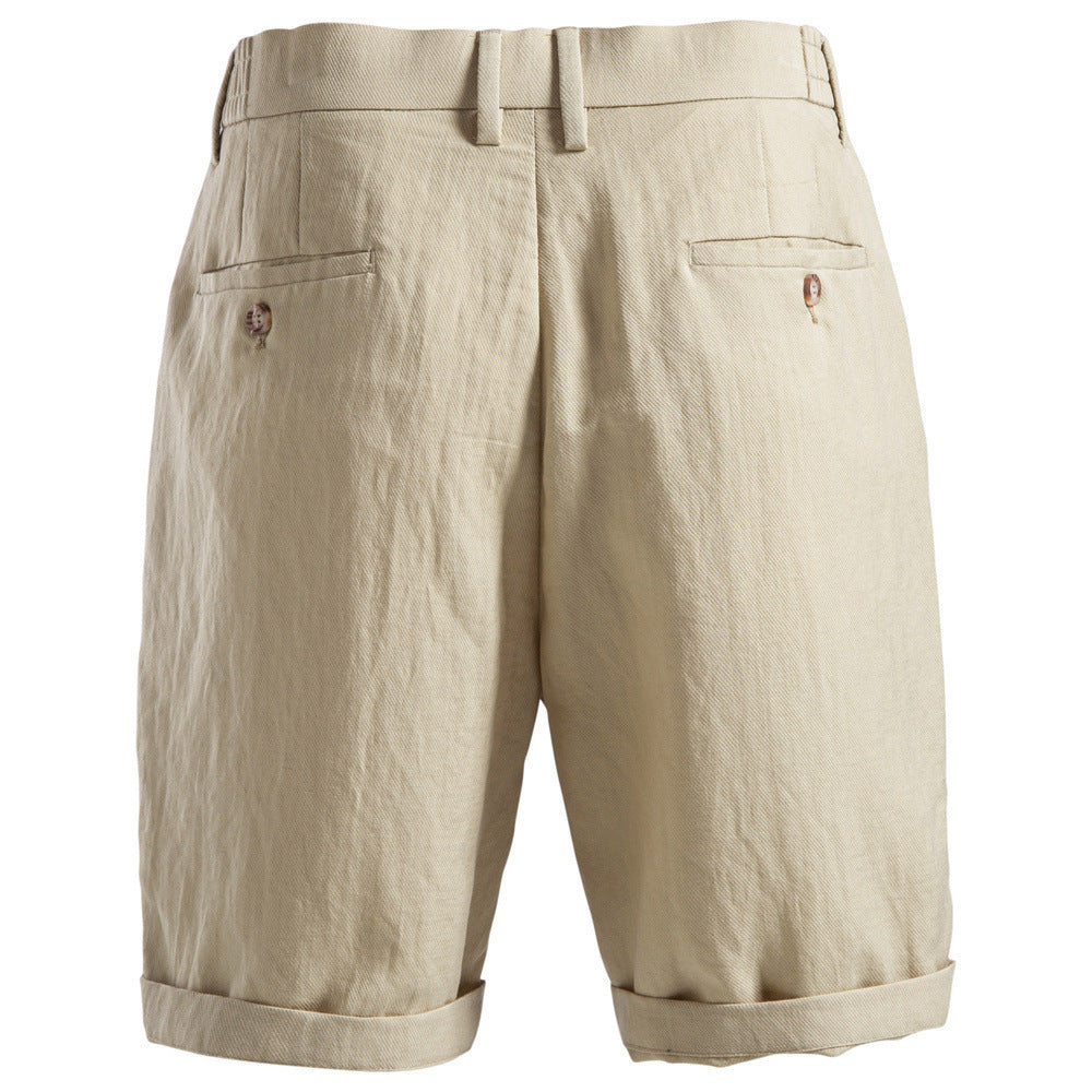 Herren nan lässige Leinenshorts mit Umschlag und Bundfalten