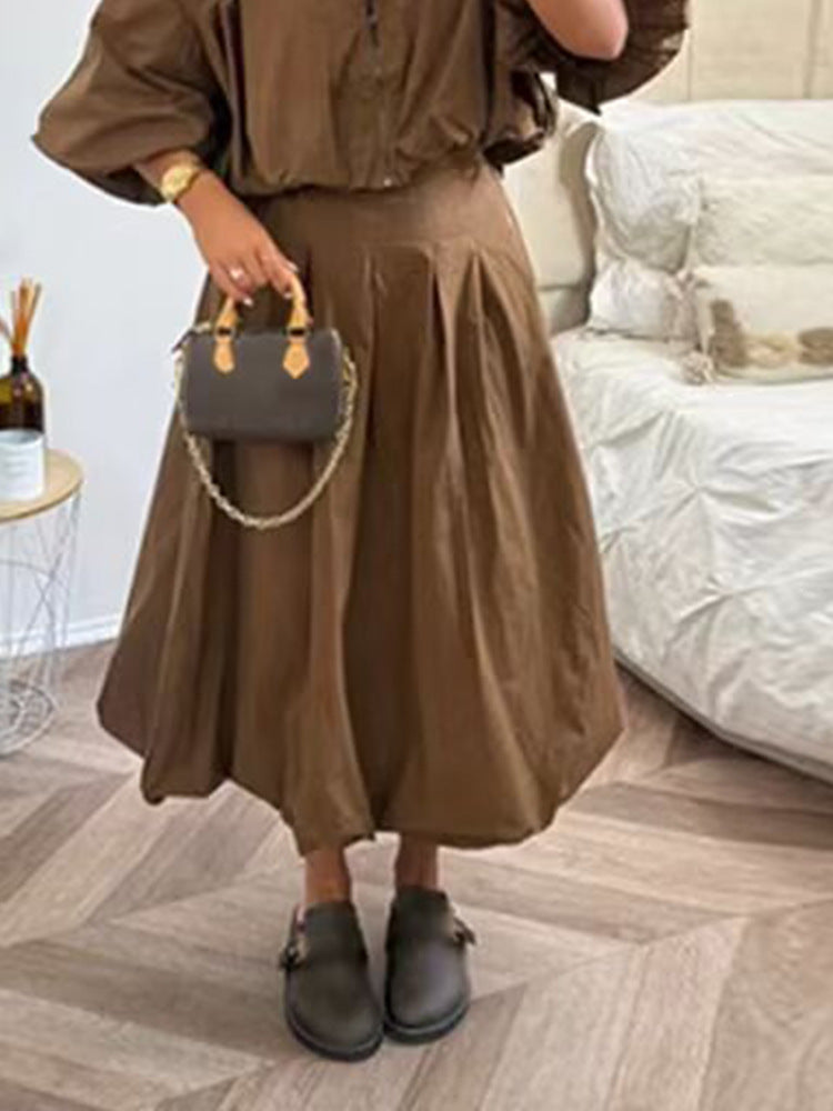 Damen Taillierter A-Linien-Midirock mit Kellerfalten & hoher Taille Shop Nory