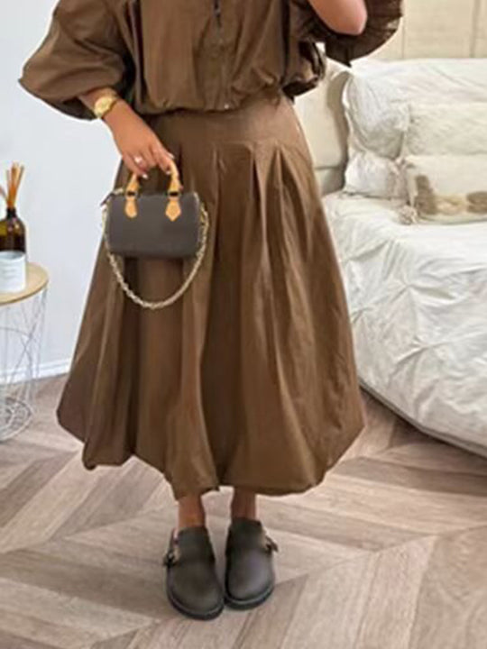Damen Taillierter A-Linien-Midirock mit Kellerfalten & hoher Taille Shop Nory