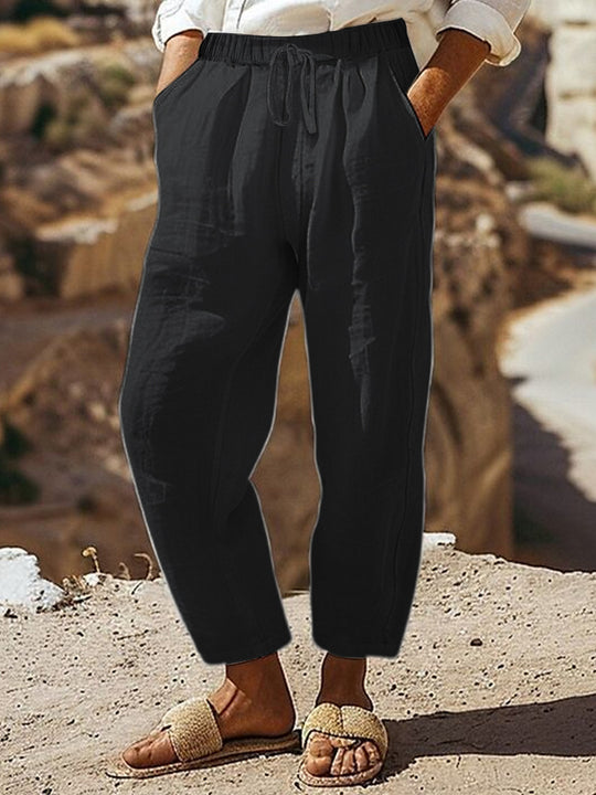 Damen Casual-Chino Leinenoptik Culotte mit elastischem Tunnelzugbund und Eingrifftaschen Shop Nory