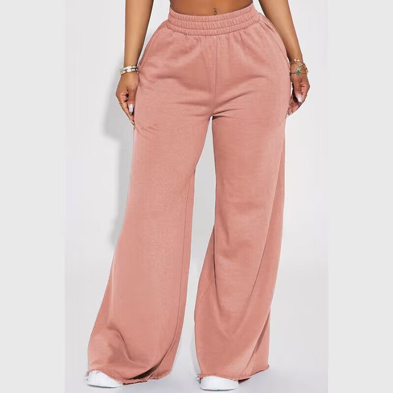 Damen nan weite Highwaist Palazzo-Loungehose mit doppelt gerafftem Komfortbund und fließender Wide‑Leg-Silhouette Shop Nory