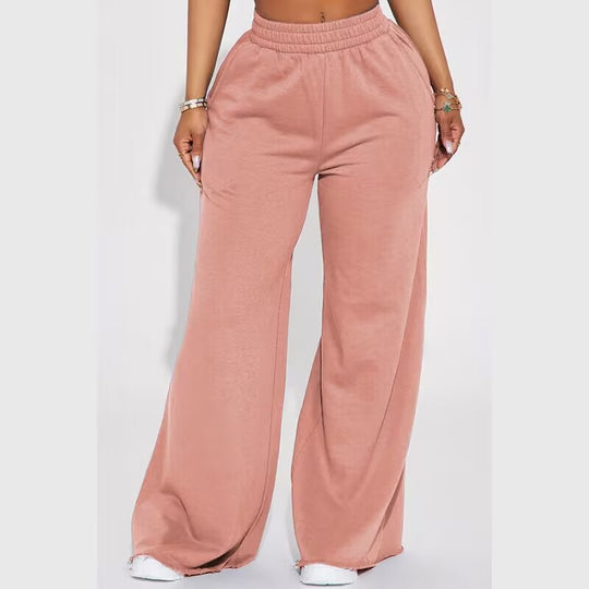 Damen nan weite Highwaist Palazzo-Loungehose mit doppelt gerafftem Komfortbund und fließender Wide‑Leg-Silhouette Shop Nory