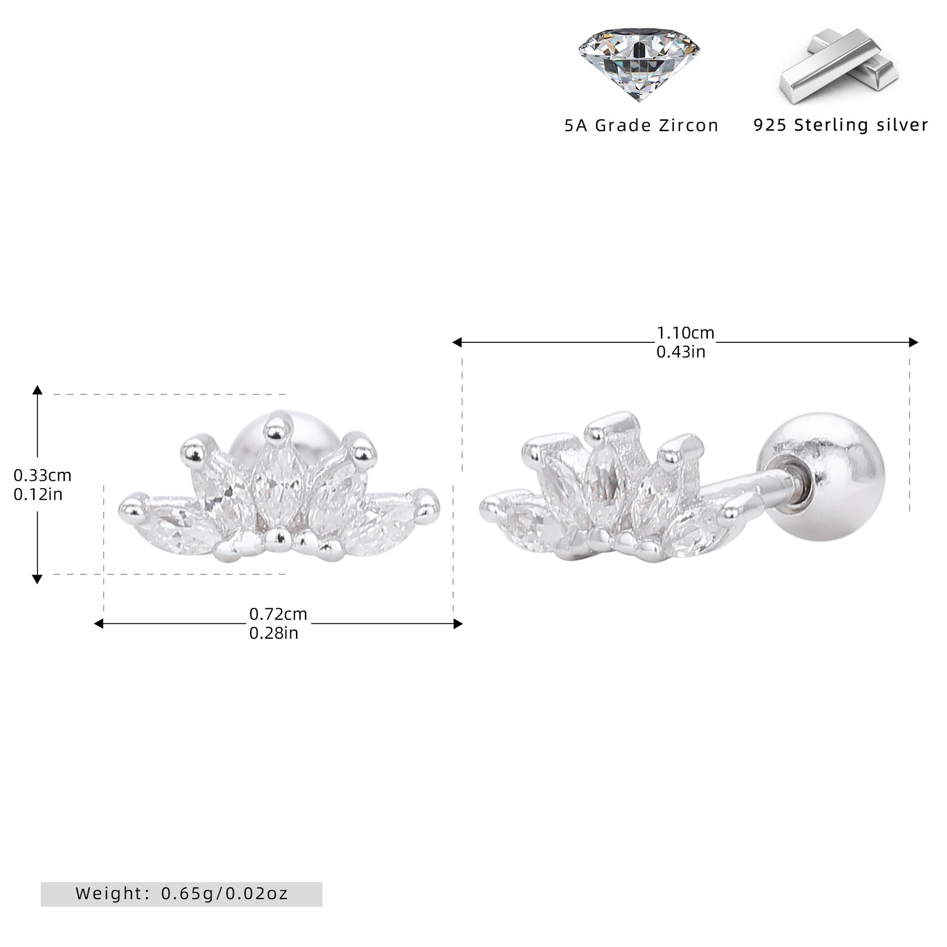 Damen Ohrstecker mit eleganter Krone aus hochwertigem 925 Sterling Silber Shop Nory