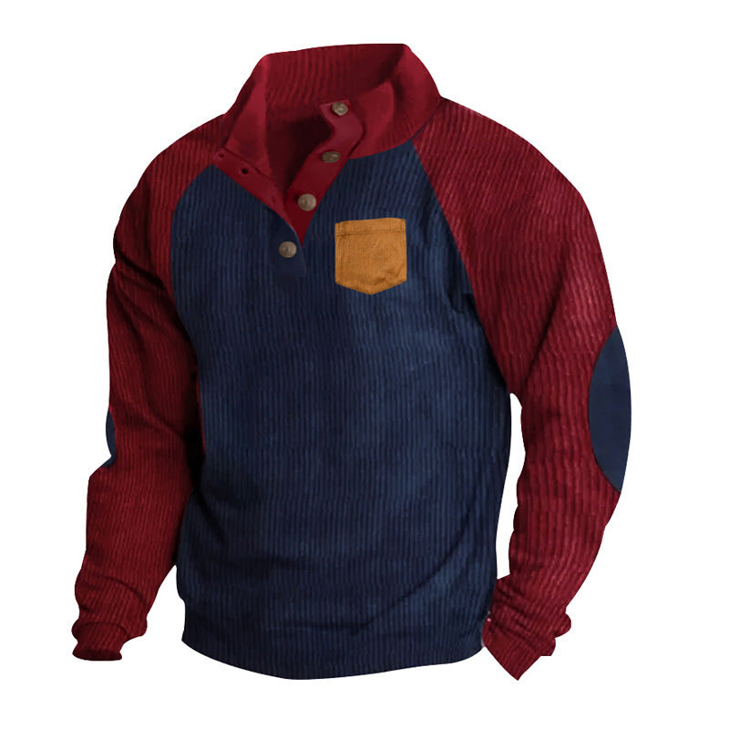 Herren Geripptes Henley‑Pullover mit Raglanärmeln, Ellenbogen‑Patches & Brusttasche Shop Nory