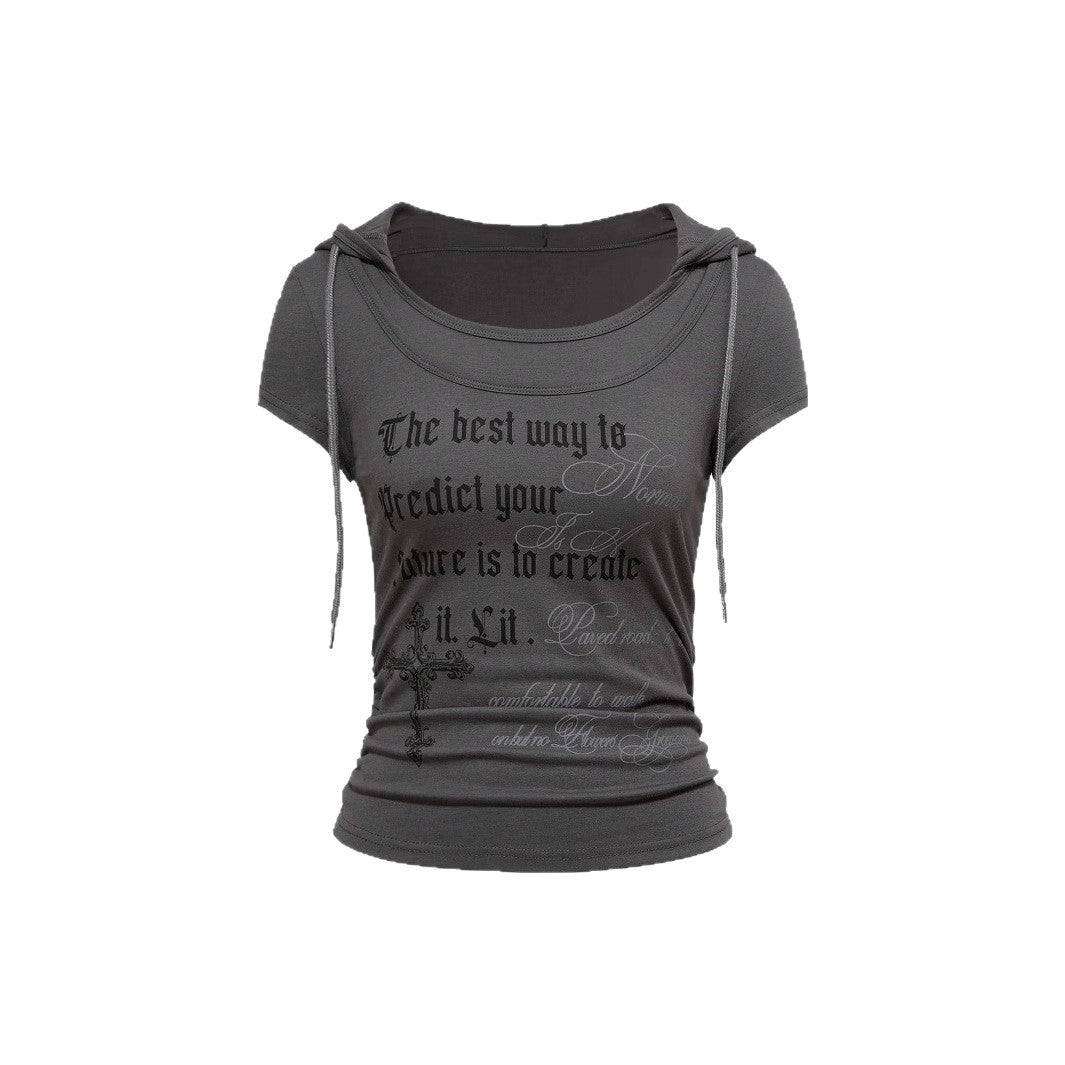 Damen Kapuzen-T-Shirt mit einzigartigem Schriftzug Shopnory