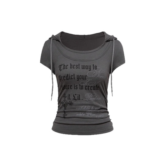 Damen Kapuzen-T-Shirt mit einzigartigem Schriftzug Shopnory