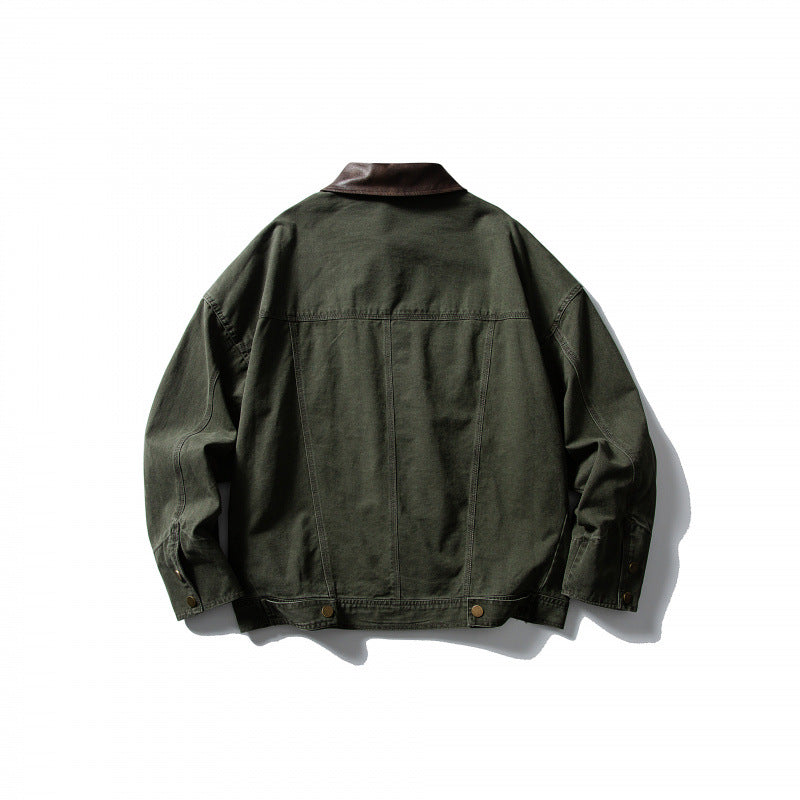 Herren Boxy-Canvasjacke mit Lederkragen und Overshirt-Silhouette Shop Nory