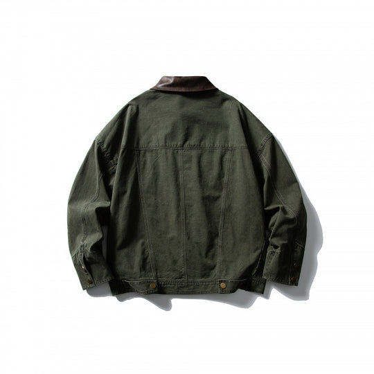 Herren Boxy-Canvasjacke mit Lederkragen und Overshirt-Silhouette Shop Nory