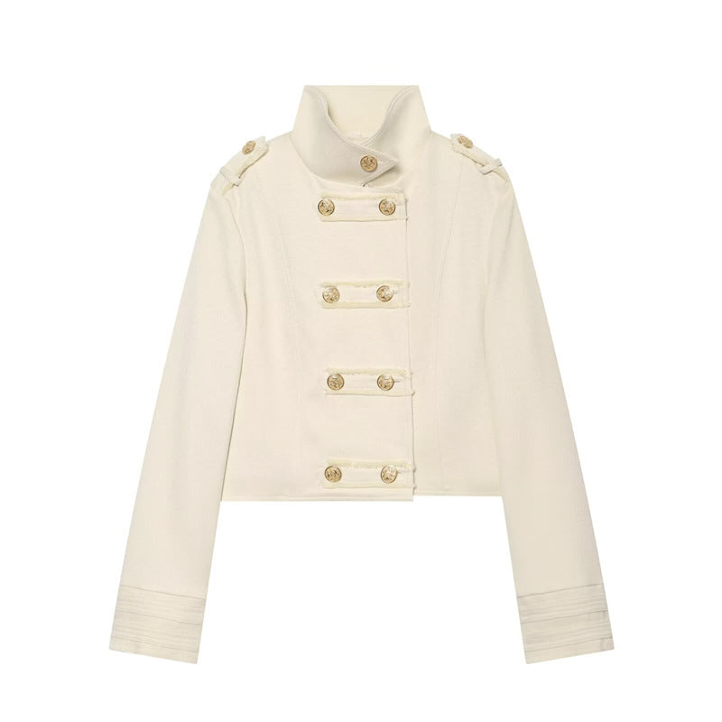 Damen Cropped Uniformjacke im Militärstil mit Stehkragen und Zierknopfleiste Shop Nory