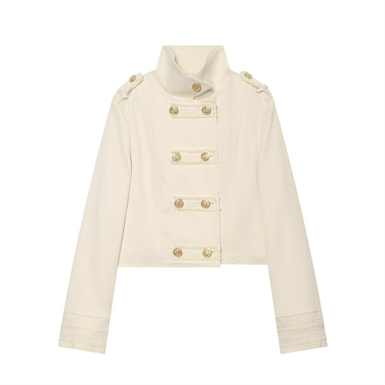 Damen Cropped Uniformjacke im Militärstil mit Stehkragen und Zierknopfleiste Shop Nory