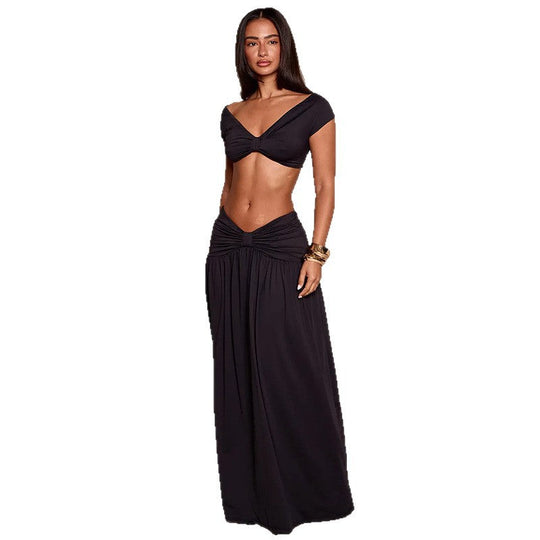 Damen Elegantes Cropped Top und Maxirock Set Shopnory