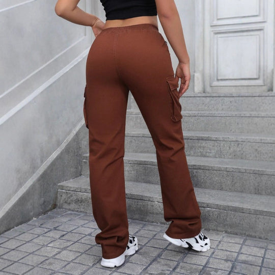 Damen taillenhohe Cargo-Jogginghose mit weitem Bein und Kordelzug Shop Nory