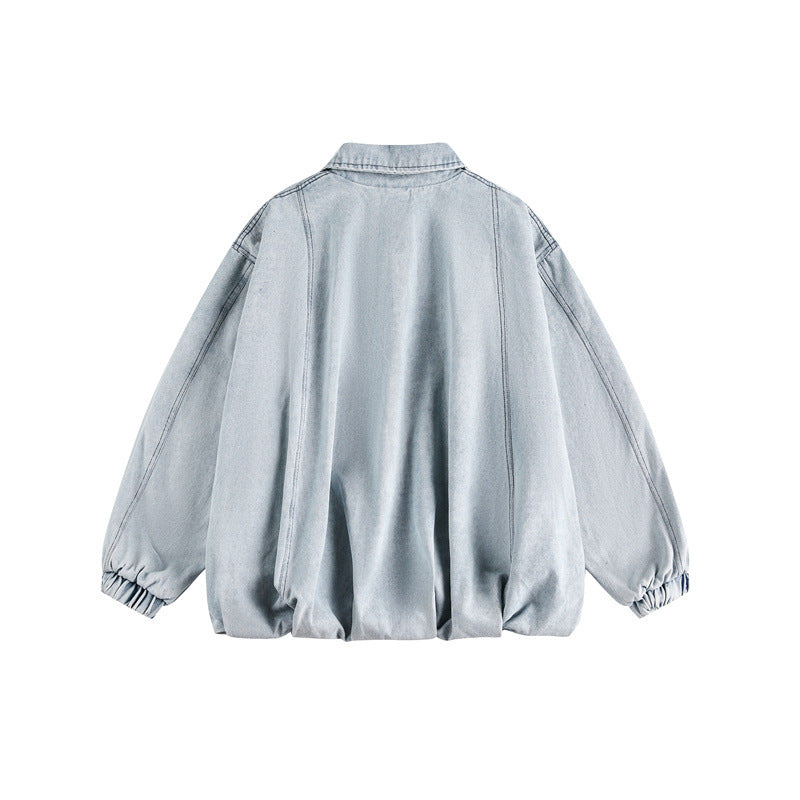 Unisex Leichter Oversize-Denimblouson mit Hemdkragen, elastischem Saum und Raglanärmeln Shop Nory