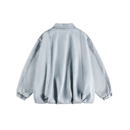 Unisex Leichter Oversize-Denimblouson mit Hemdkragen, elastischem Saum und Raglanärmeln Shop Nory