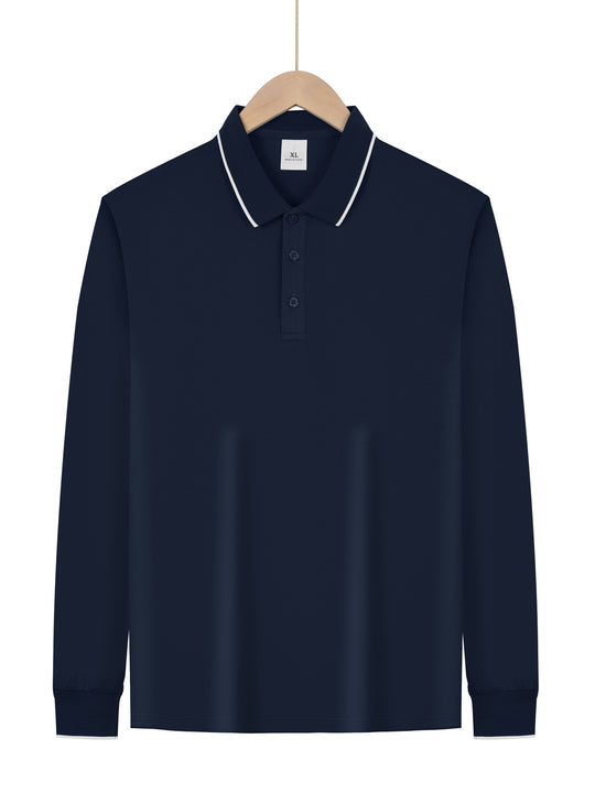 Herren Langarm-Piqué-Polo mit kontrastbesetztem Kragen und Bündchen Shop Nory
