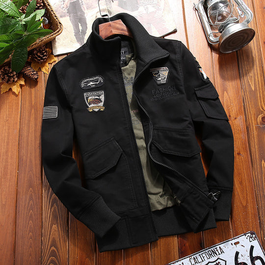 Herren Canvas-Pilotenblouson mit Stickpatches, Mehrfachtaschen und Rippenbündchen Shop Nory