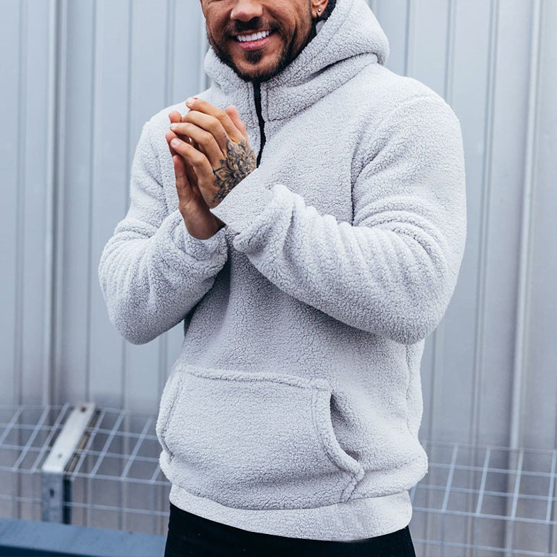 Herren kuscheliger Sherpa-Hoodie mit Kängurutasche und hohem Kragen Shop Nory