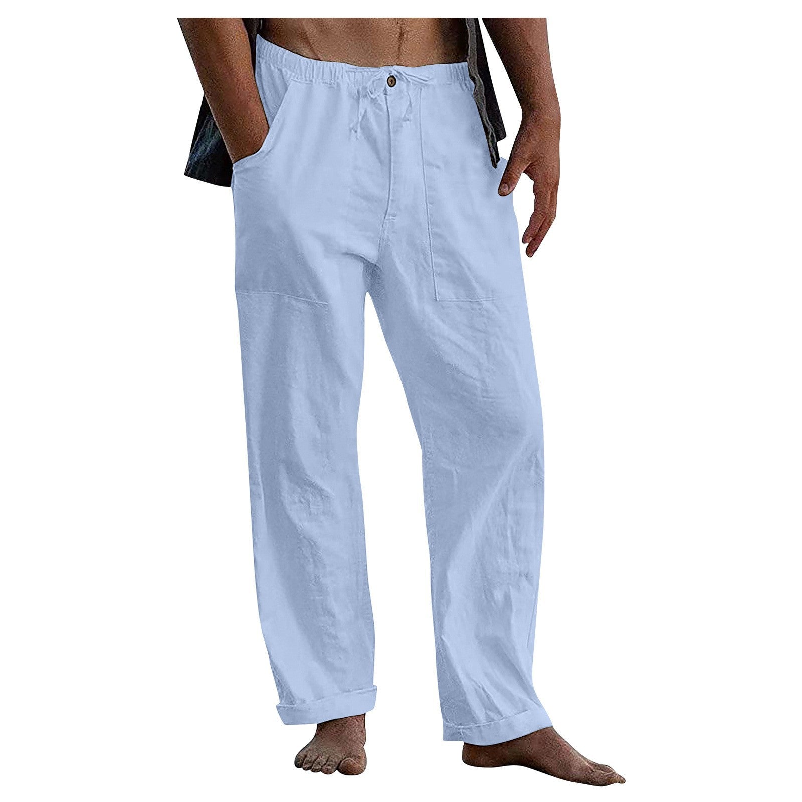 Herren Relaxed Fit Leinenhose mit elastischem Bund und praktischen Taschen