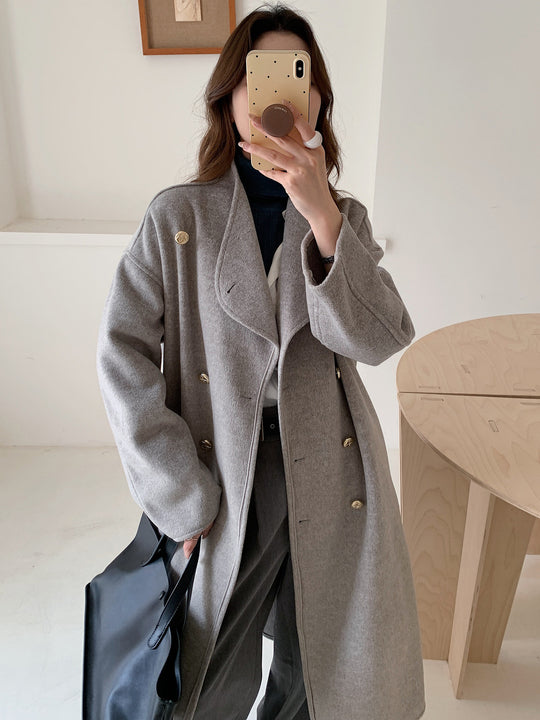 Damen Oversize Wollmix-Mantel mit doppelreihiger Knopfleiste, Stehkragen und überschnittener Schulter Shop Nory