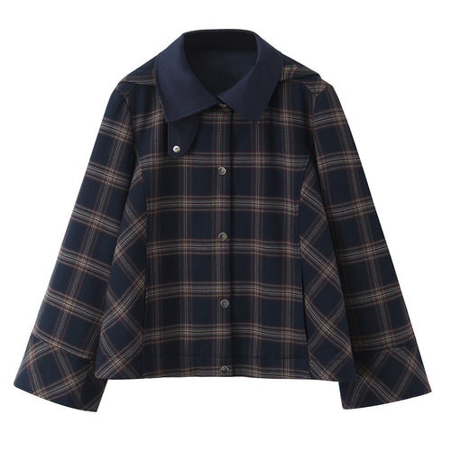 Damen Kurzjacke im Boxy‑Schnitt mit großem Hemdkragen und Karomuster Shop Nory