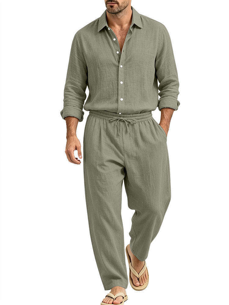 Herren Lässiges Leinen-Set Hemd und Relaxhose mit Tunnelzug Shop Nory