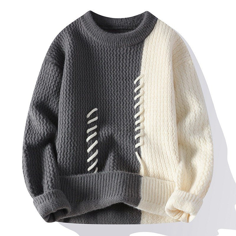 Unisex strukturierter Oversize-Strickpullover mit Zopfmuster und dekorativer Steppnaht Shop Nory