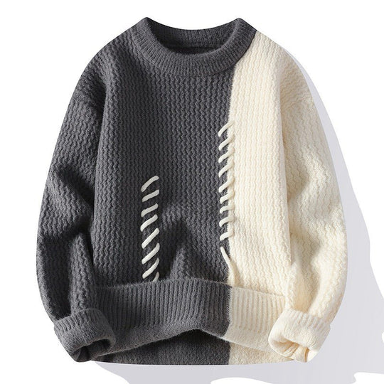 Unisex strukturierter Oversize-Strickpullover mit Zopfmuster und dekorativer Steppnaht Shop Nory