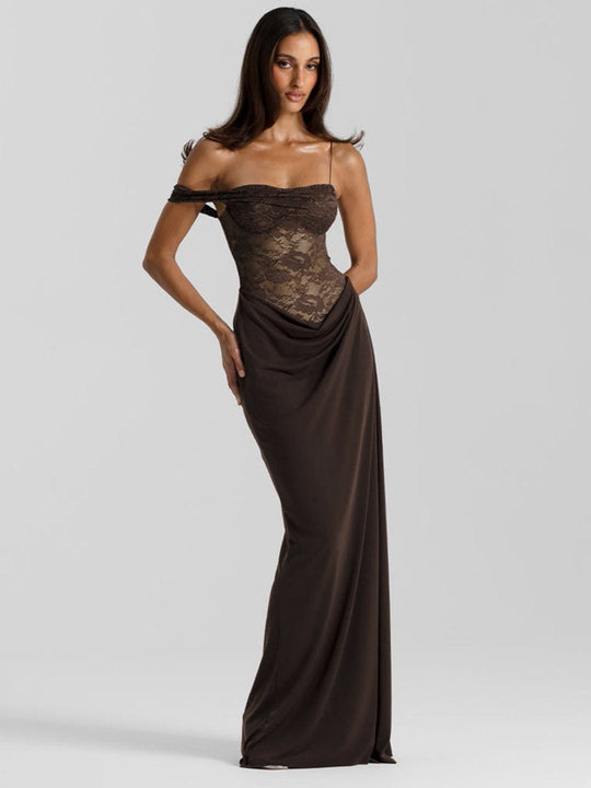 Damen Elegantes Cocktailkleid mit Spitzenoberteil und fließendem Rock