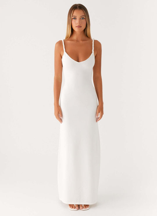 Damen Elegantes Maxirockkleid mit tiefem V-Ausschnitt und feinen Trägern