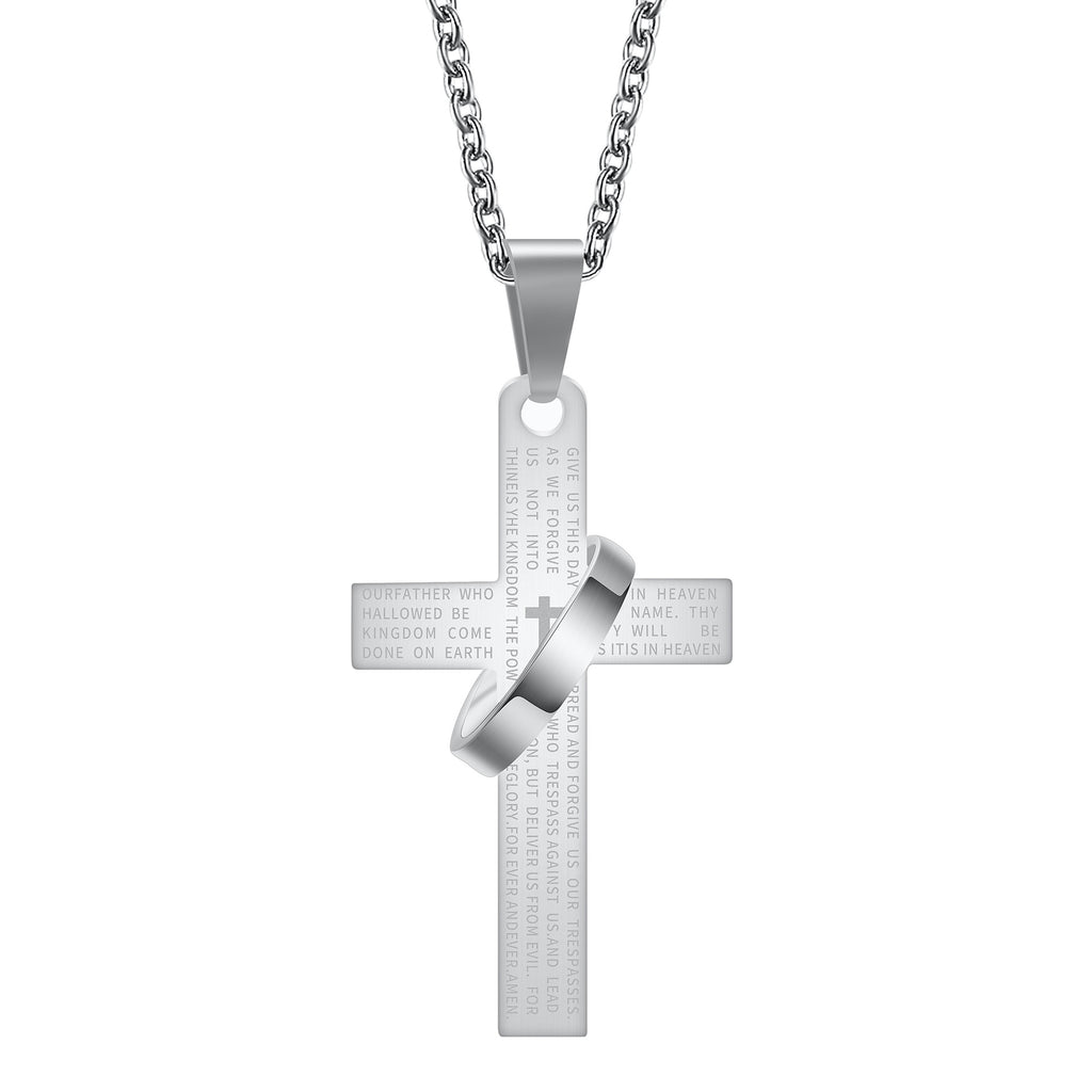 Damen Halskette mit graviertem Kreuzanhänger und einem Ring-Element Shop Nory