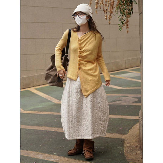 Damen Asymmetrische Mohair-Optik Strickjacke mit versetzter Knopfleiste und spitzem Saum Shop Nory