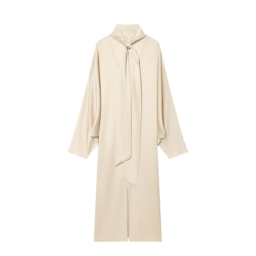 Damen Langes Hemdblusen-Kleid mit Schleifenkragen und Kimonoärmeln Shop Nory