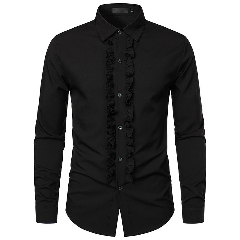 Herren Langarmhemd mit Rüschenverzierung und eleganten Knopfdetails