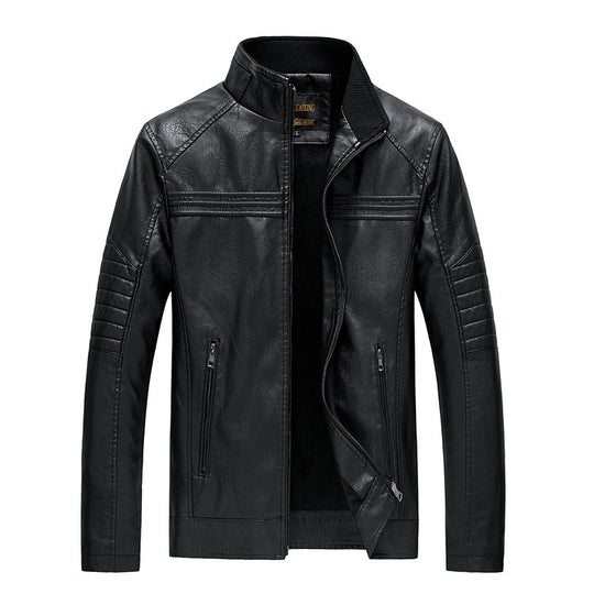 Herren Slim-Fit Kunstleder-Motojacke mit Stehkragen und gesteppter Ärmelpasse Shop Nory
