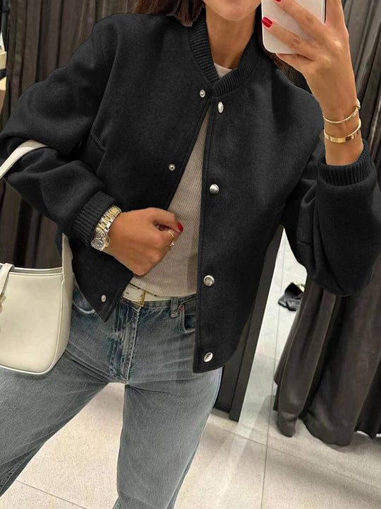 Damen Kurzjacke im Bomberstil aus Teddyfleece mit Rippbündchen Shop Nory