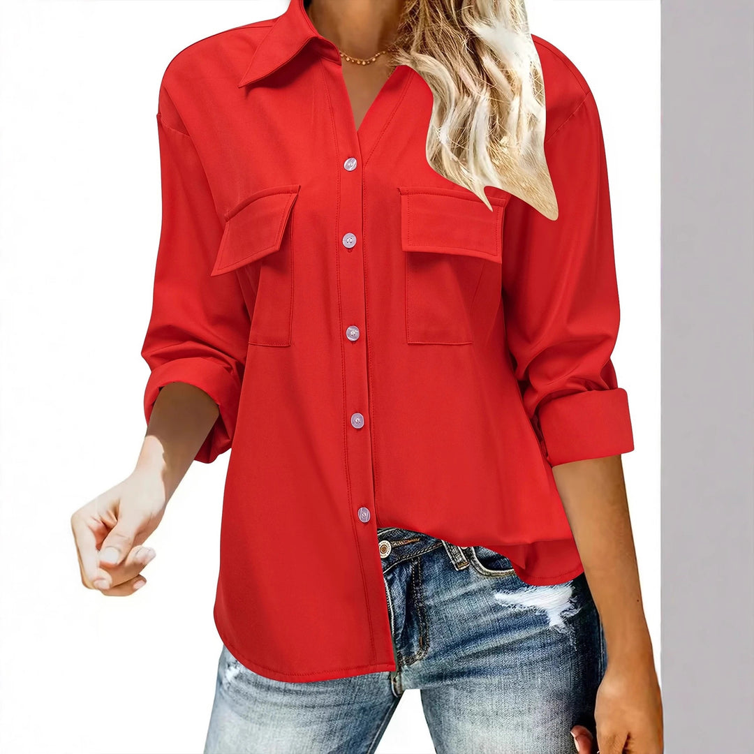Damen Oversize-Hemdbluse mit Pattentaschen, durchgehender Knopfleiste und umgeschlagenen Ärmeln Shop Nory