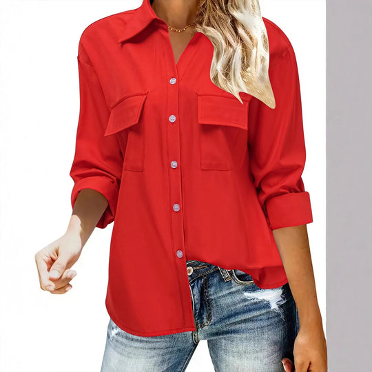 Damen Oversize-Hemdbluse mit Pattentaschen, durchgehender Knopfleiste und umgeschlagenen Ärmeln Shop Nory