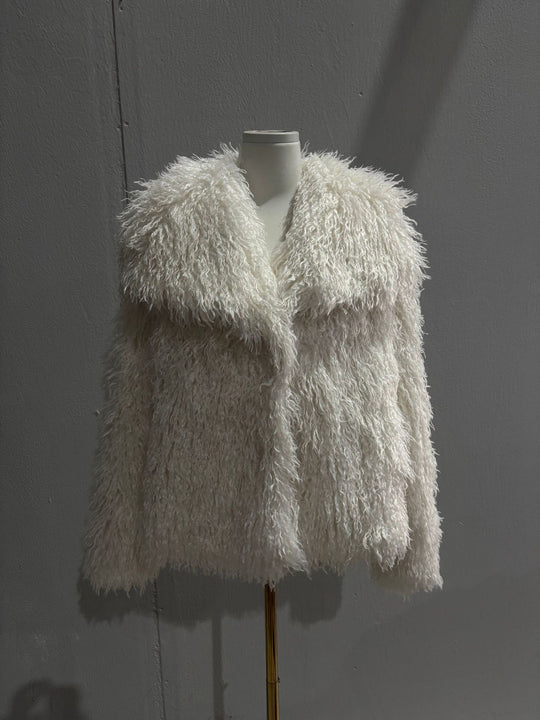 Damen Kurzbolero im Boxy-Cut aus veganem Shaggy-Kunstpelz mit XXL-Schalkragen Shop Nory