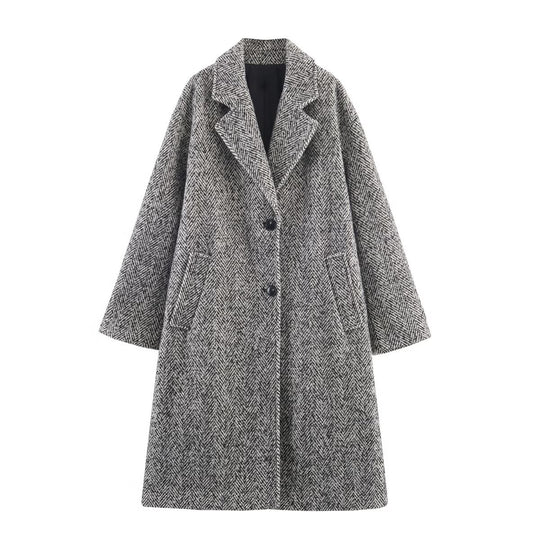 Damen Oversized Mantel mit Fischgrätmuster und tiefem Reverskragen Shop Nory