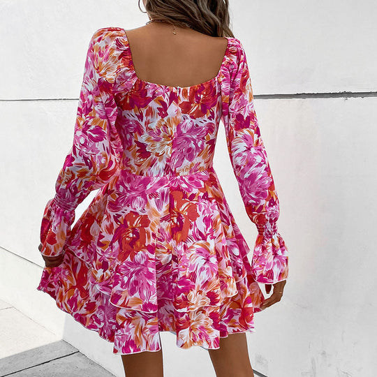 Damen Florales Rüschiges Skaterkleid mit Carmen-Ausschnitt, Taillennaht & Volantstufen Shop Nory