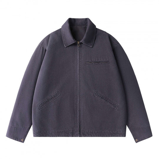 Unisex Kastenförmige Kurzjacke im Worker-Blouson-Stil mit Hemdkragen und verdecktem Reißverschluss Shop Nory