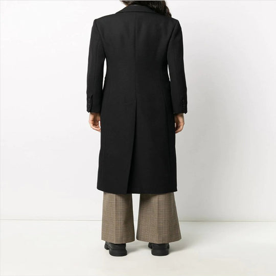 Damen Eleganter Einreihiger Longmantel im Smokingschnitt mit schmalem Revers und Satinbesatz Shop Nory
