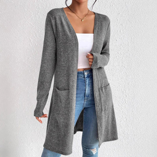 Damen nan offener Longcardigan mit aufgesetzten Taschen und weichem Feinstrick Shop Nory